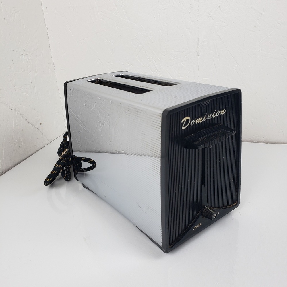 Vintage Dominion 2-Slice Toaster Model 1135 Chrome Mid‎ Century Modern Starburst